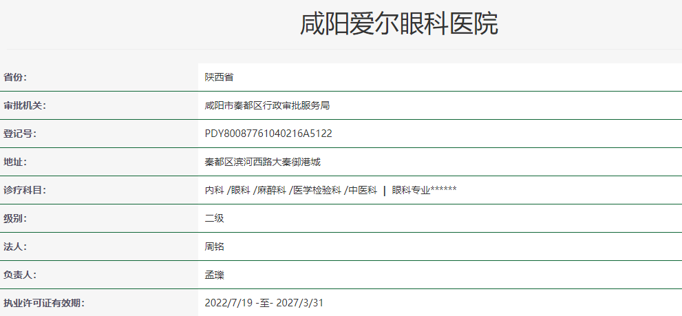 咸阳爱尔眼科医院的口碑评价